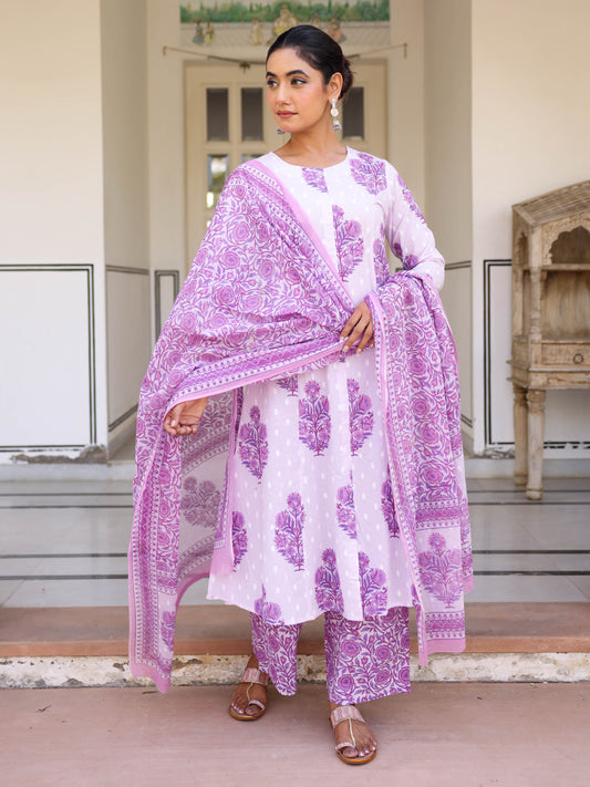 Cotton Voile Floral Purple Dupatta