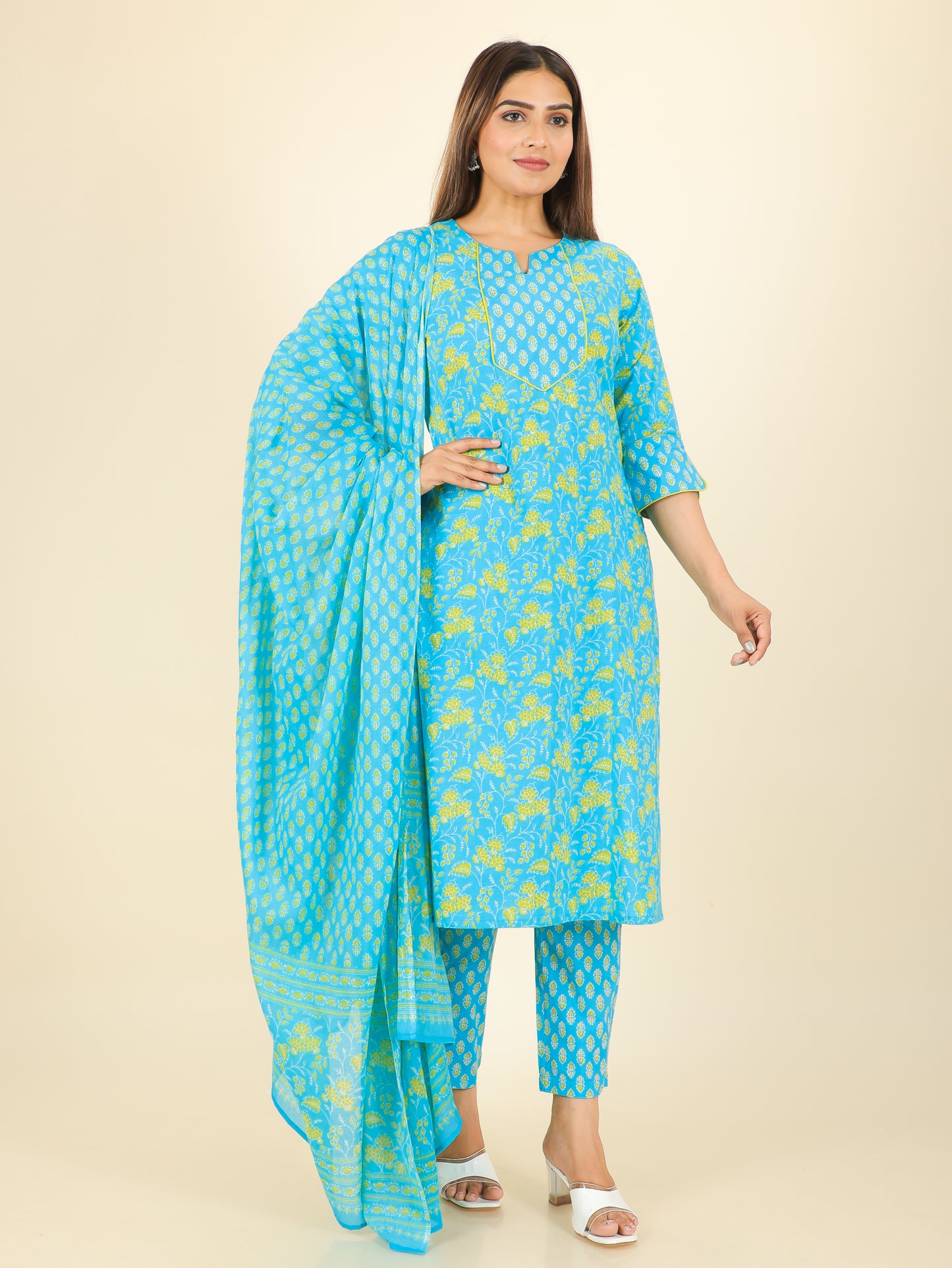 Cotton Voile Floral Blue Dupatta