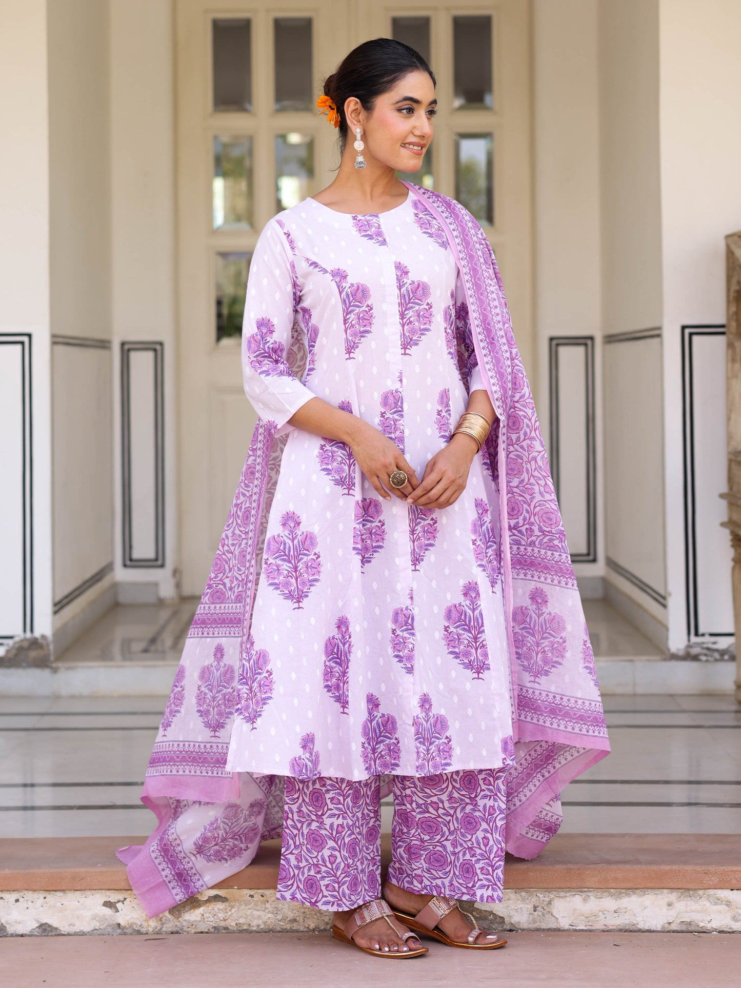 Cotton Voile Floral Purple Dupatta
