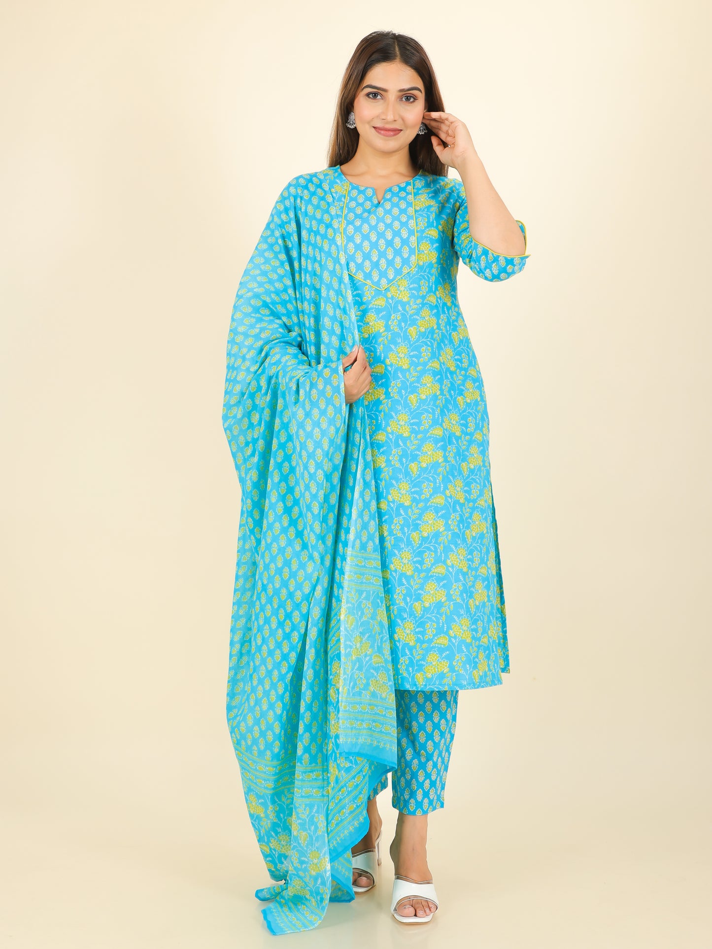 Cotton Voile Floral Blue Dupatta