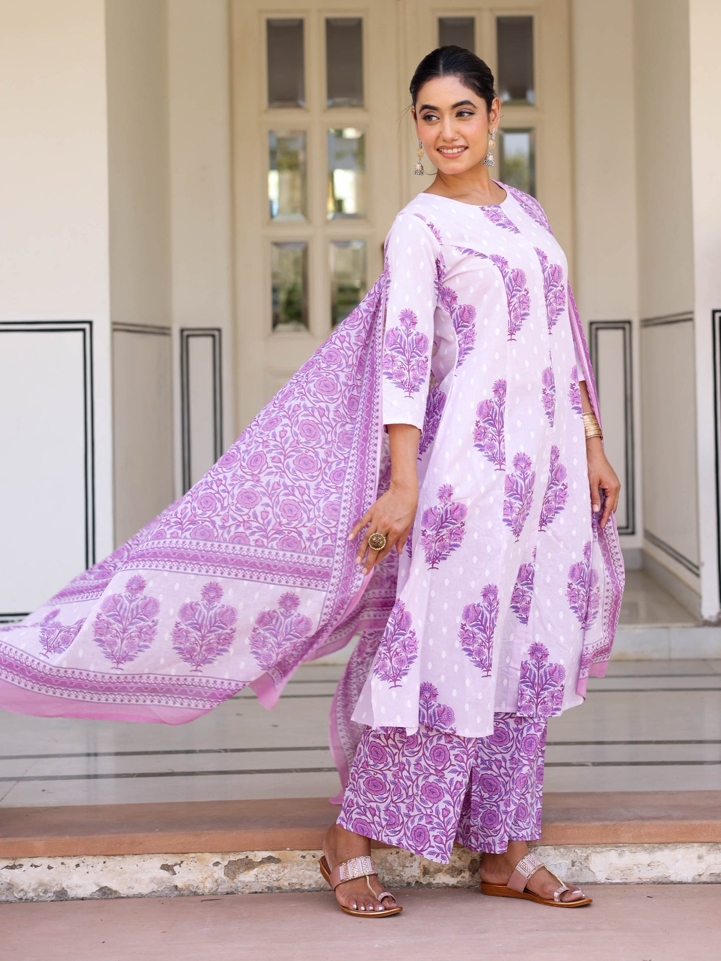 Cotton Voile Floral Purple Dupatta