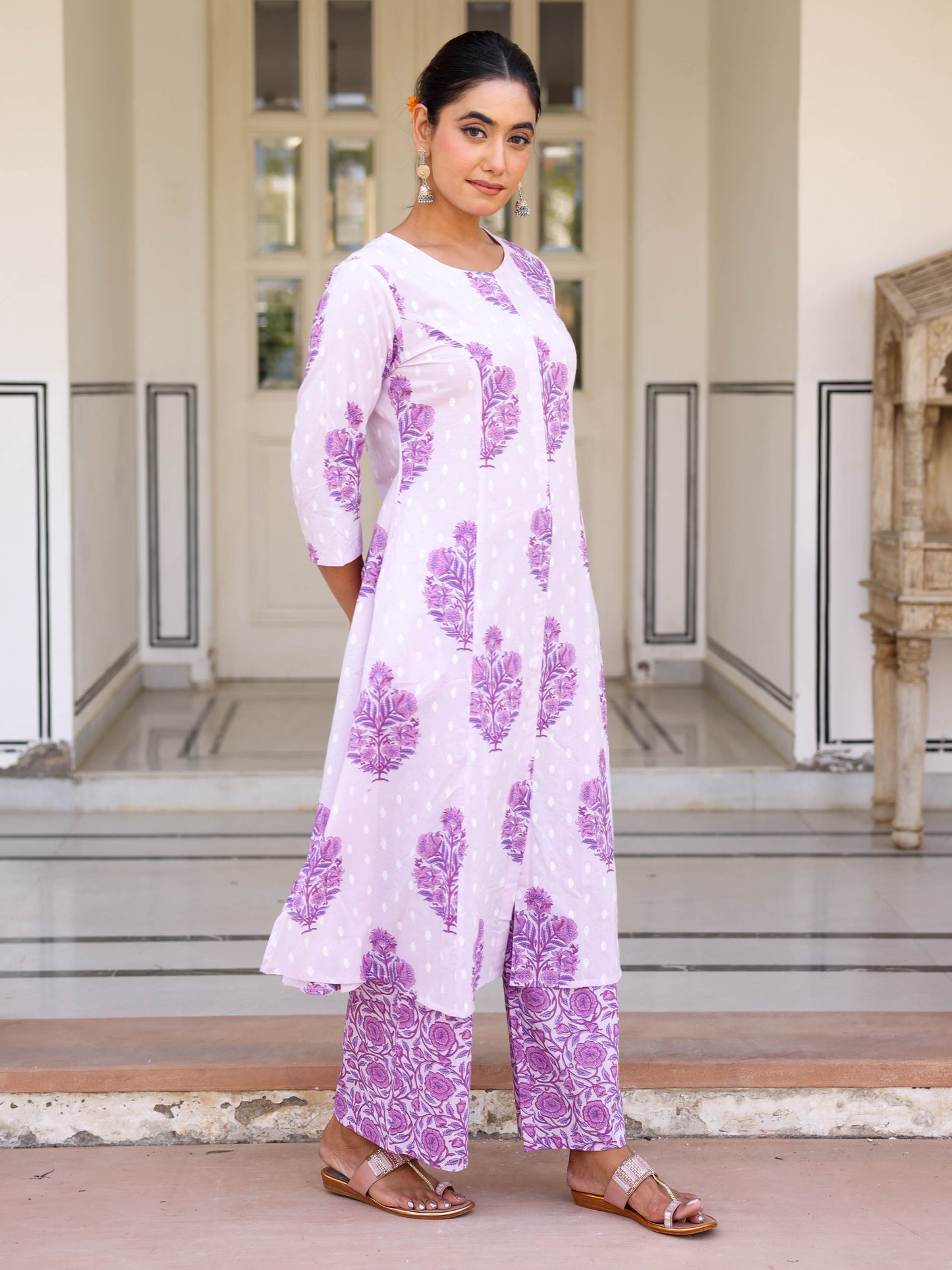 Soft Cotton Floral Flared Mauve Kurta