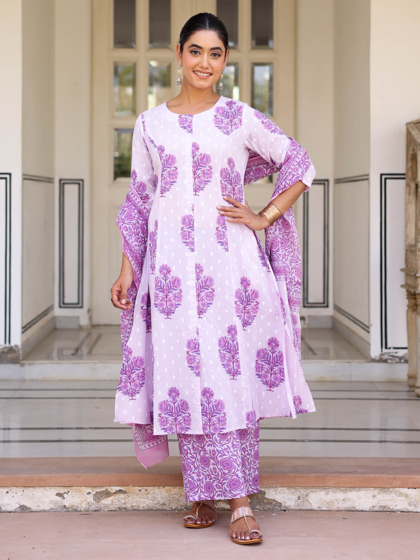 Soft Cotton Floral Flared Mauve Kurta