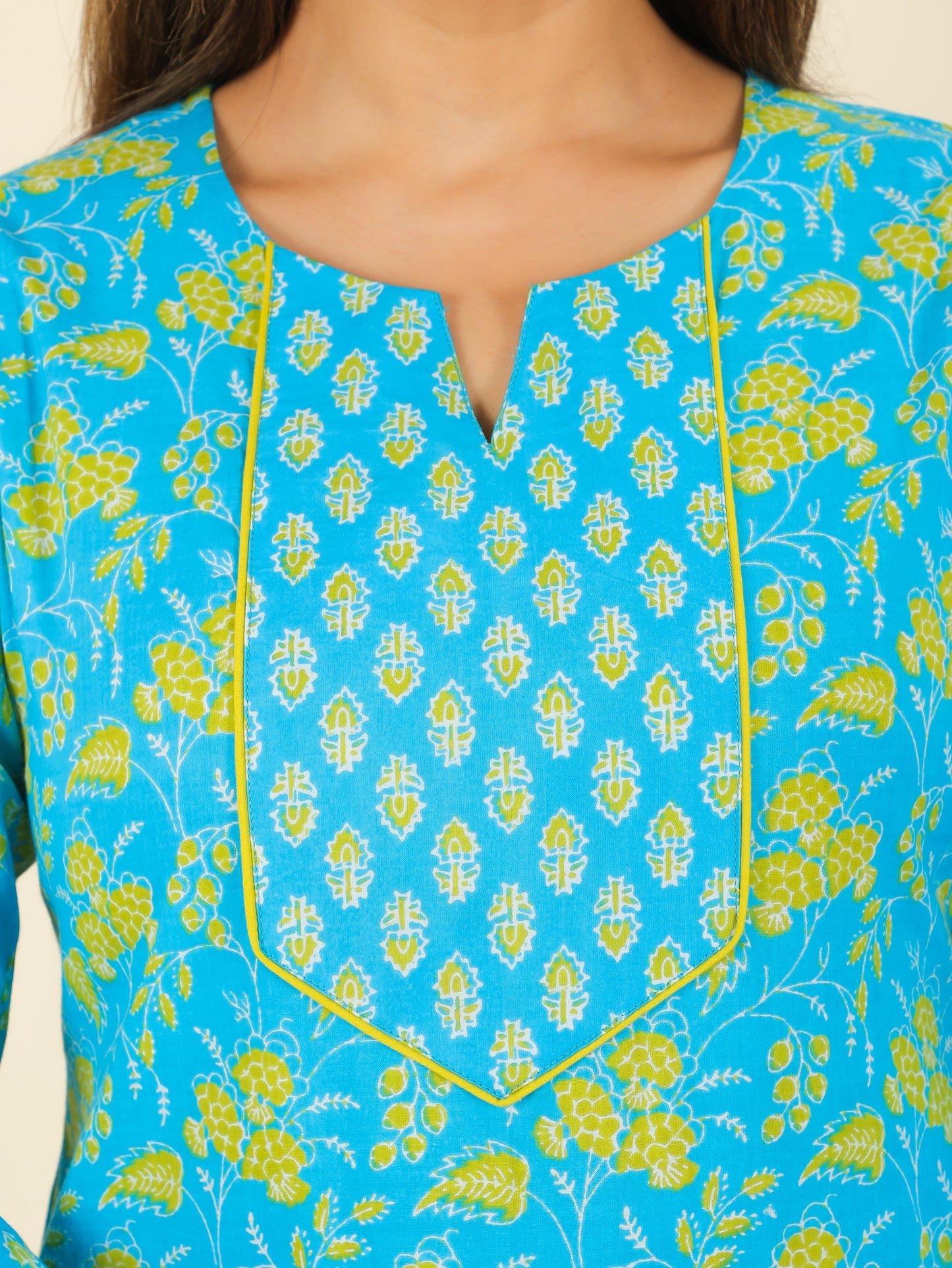 Soft Cotton Floral Straight Blue Kurta