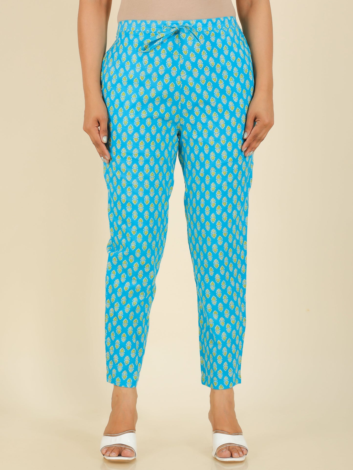 Soft Cotton Floral Blue Tapered Trousers