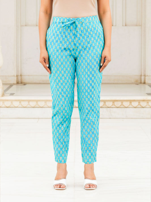 Soft Cotton Floral Blue Tapered Trousers