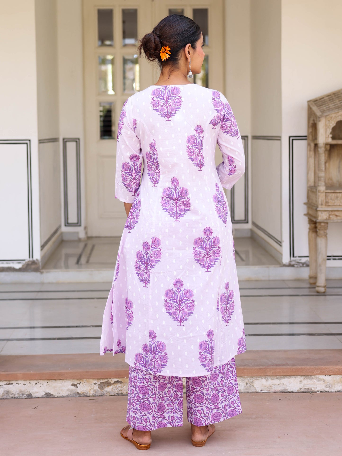 Soft Cotton Floral Flared Mauve Kurta