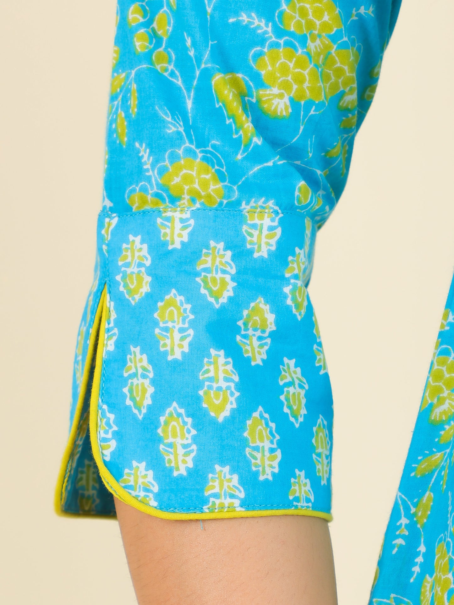 Soft Cotton Floral Straight Blue Kurta