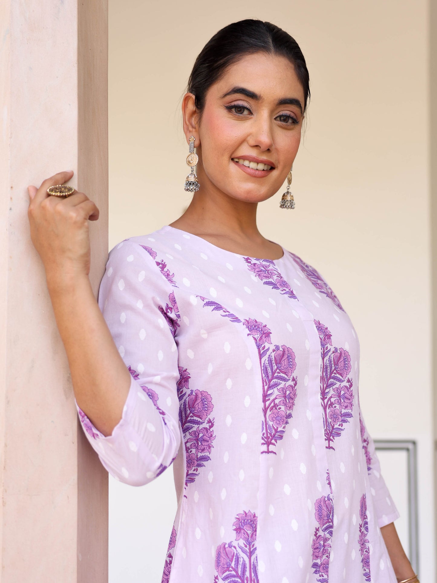 Soft Cotton Floral Flared Mauve Kurta