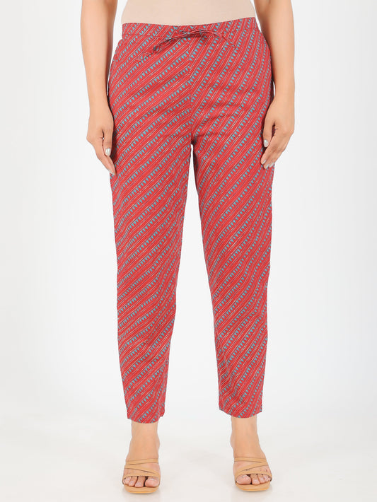 Soft Cotton Striped Pink Tapered Trousers