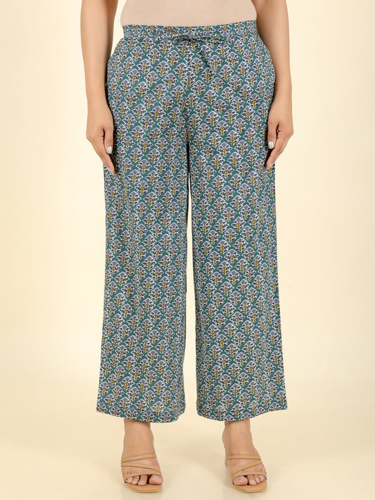 Soft Cotton Floral Green Palazzo