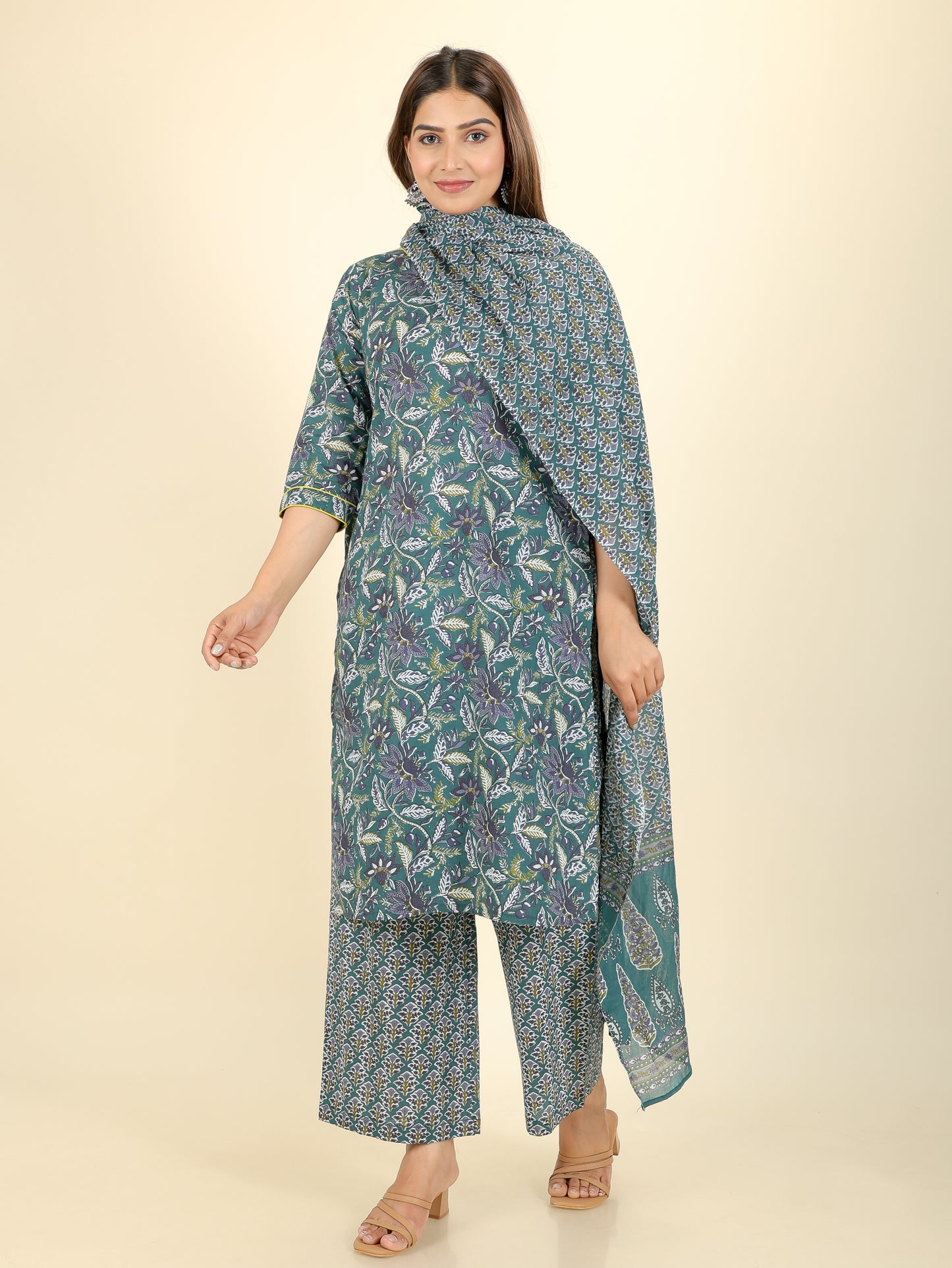 Voile Cotton Floral Green Dupatta