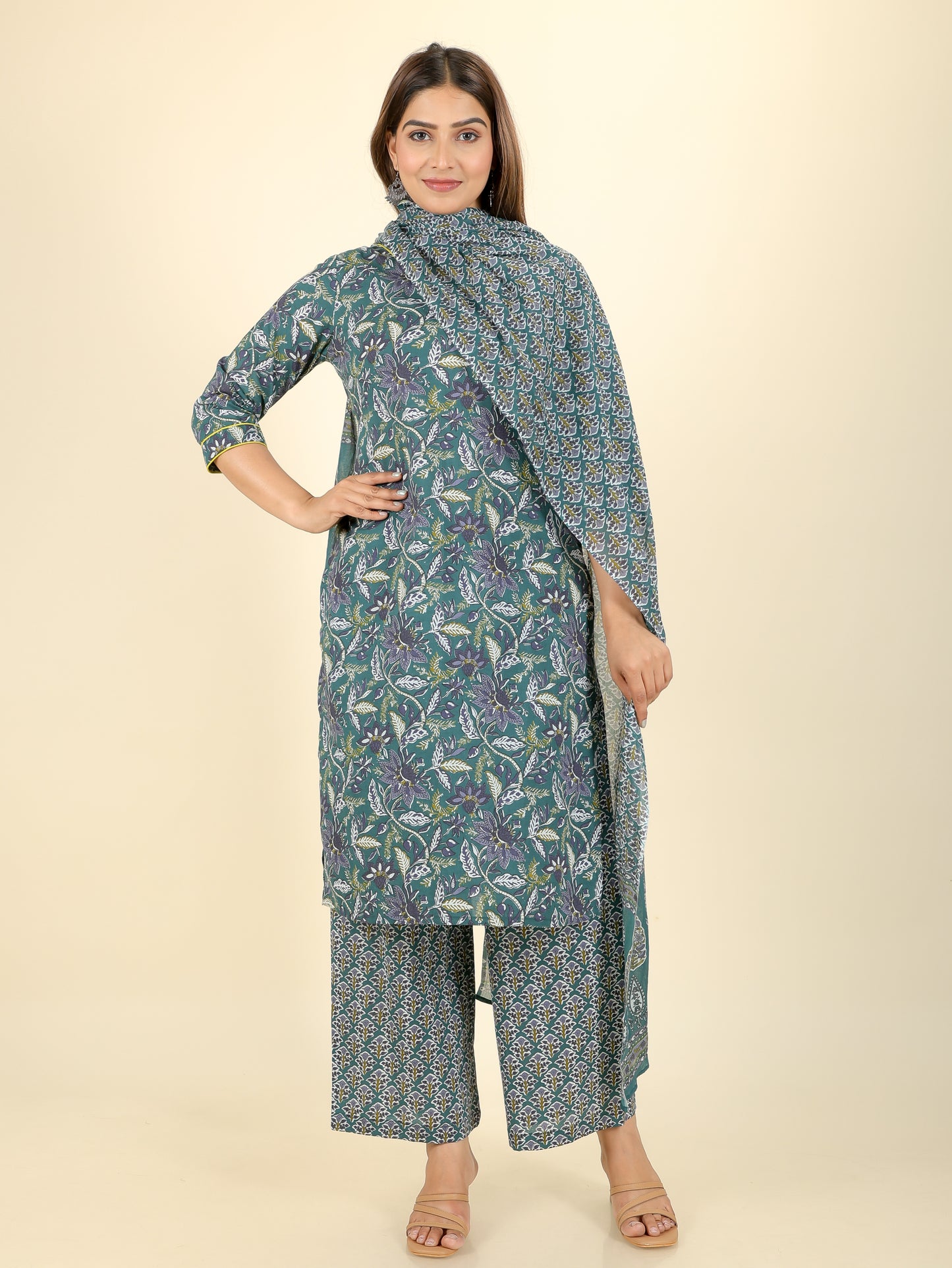 Voile Cotton Floral Green Dupatta