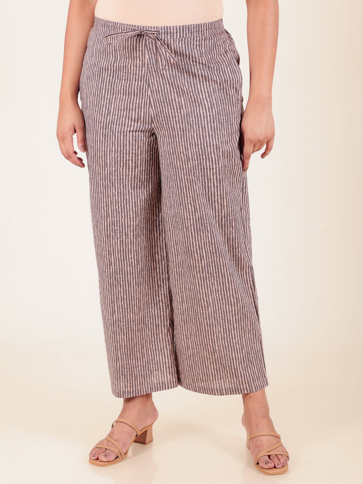 Soft Cotton Striped Grey Palazzo
