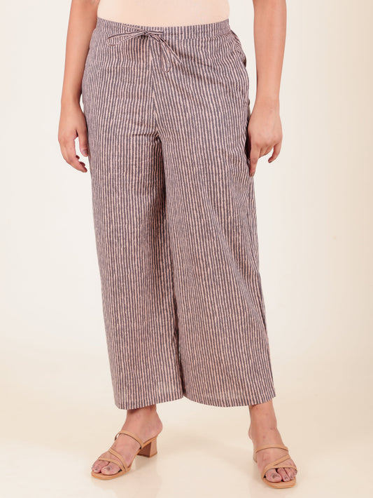 Soft Cotton Striped Grey Palazzo
