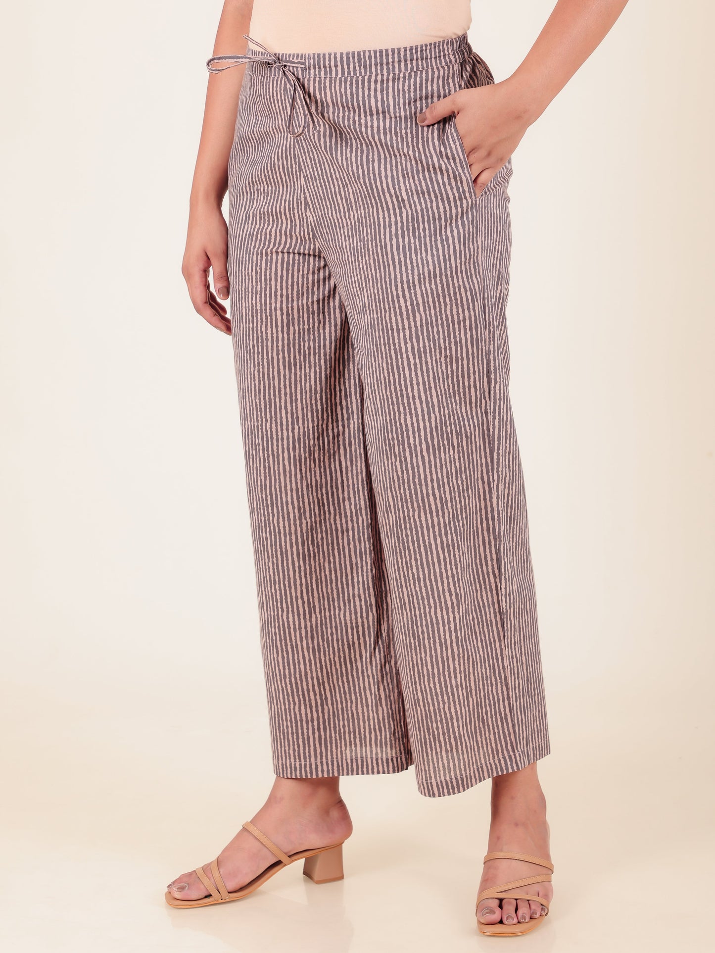 Soft Cotton Striped Grey Palazzo