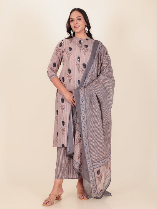 Voile Cotton Striped Grey Dupatta