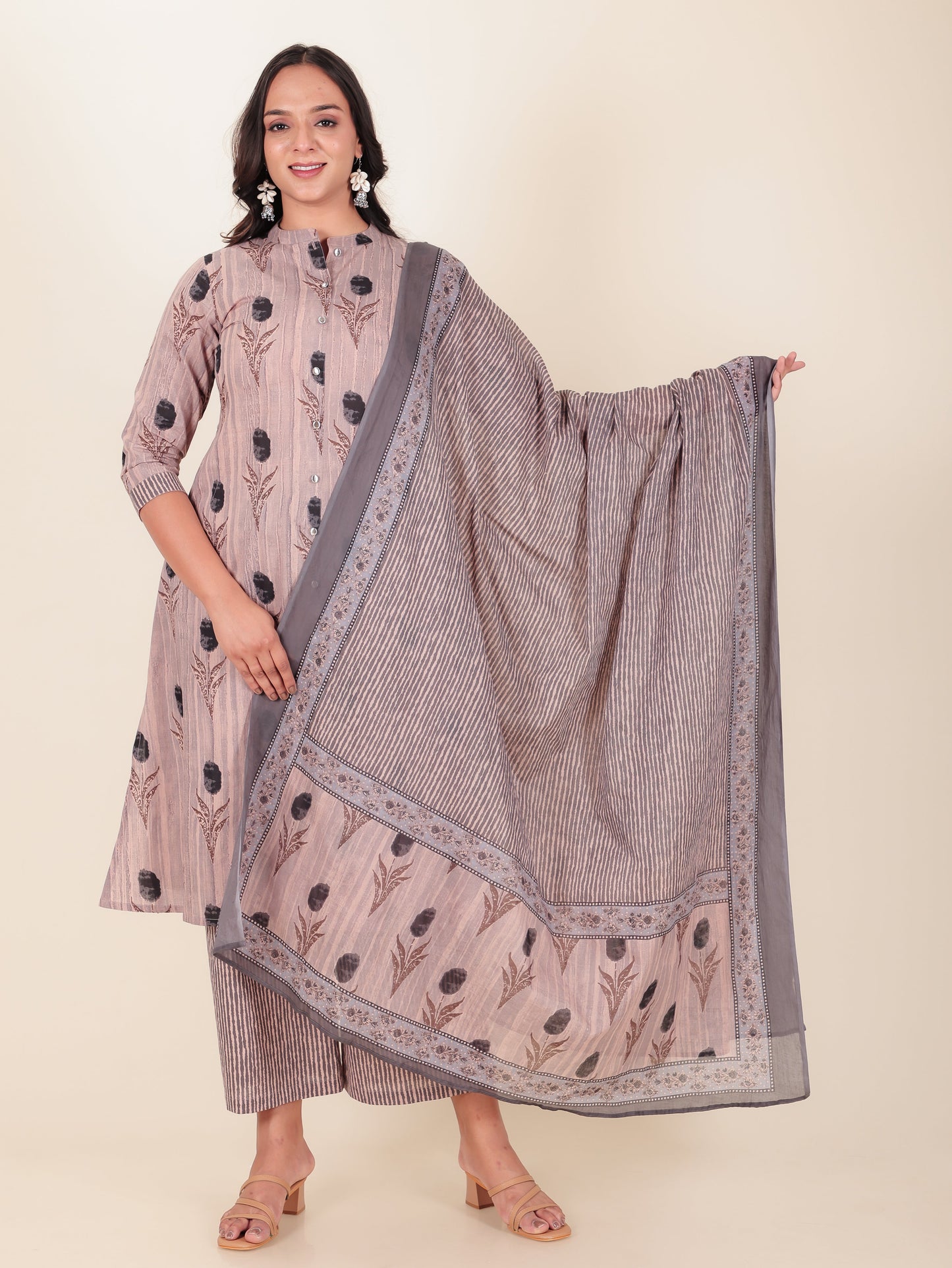 Voile Cotton Striped Grey Dupatta