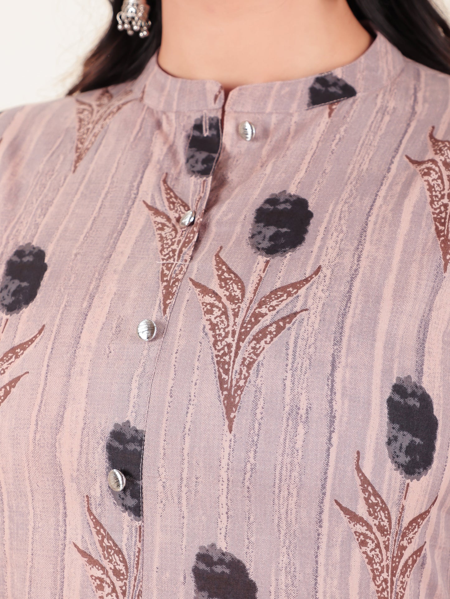 Soft Cotton Floral A-line Grey Kurta