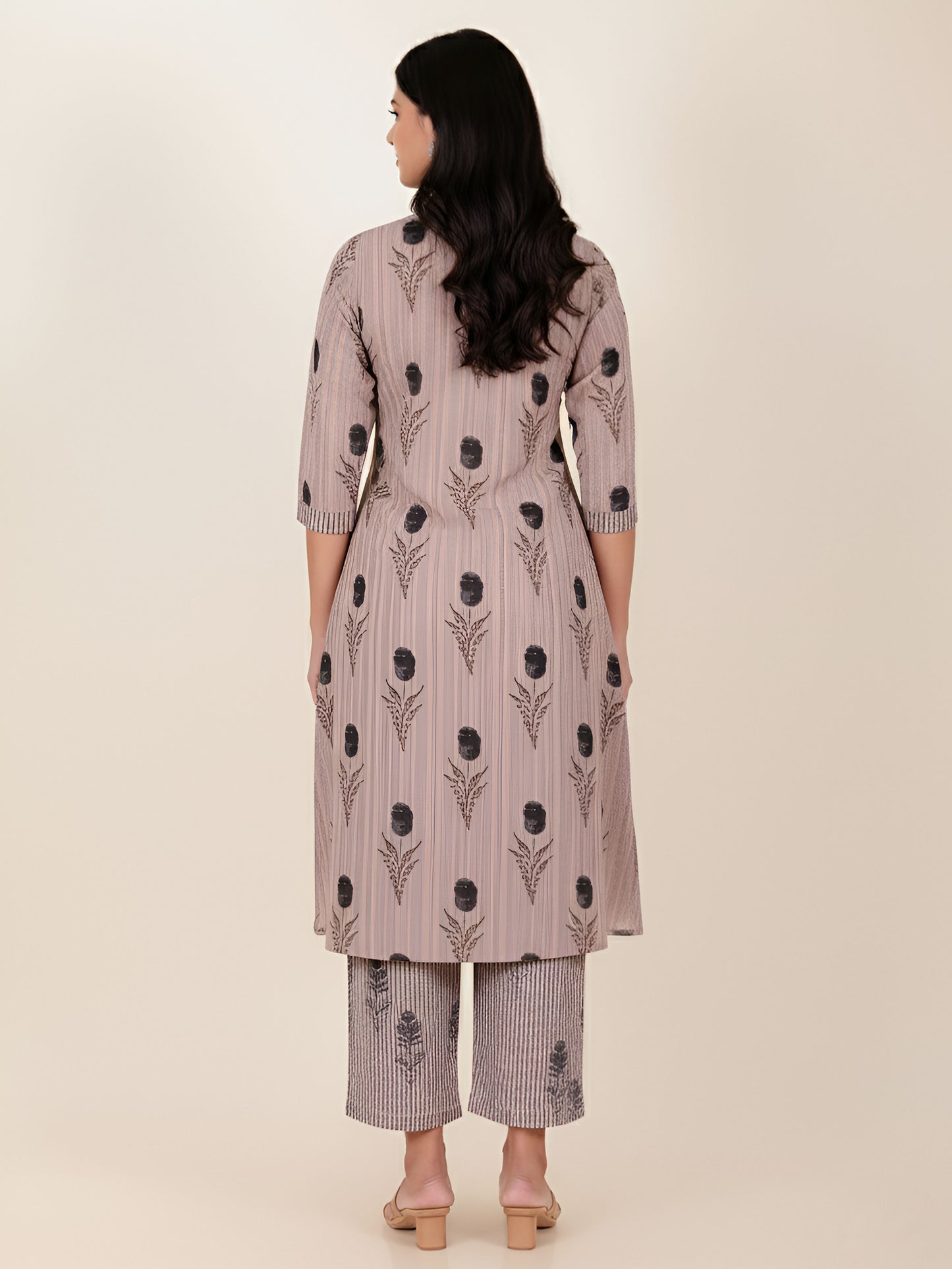 Soft Cotton Floral A-line Grey Kurta