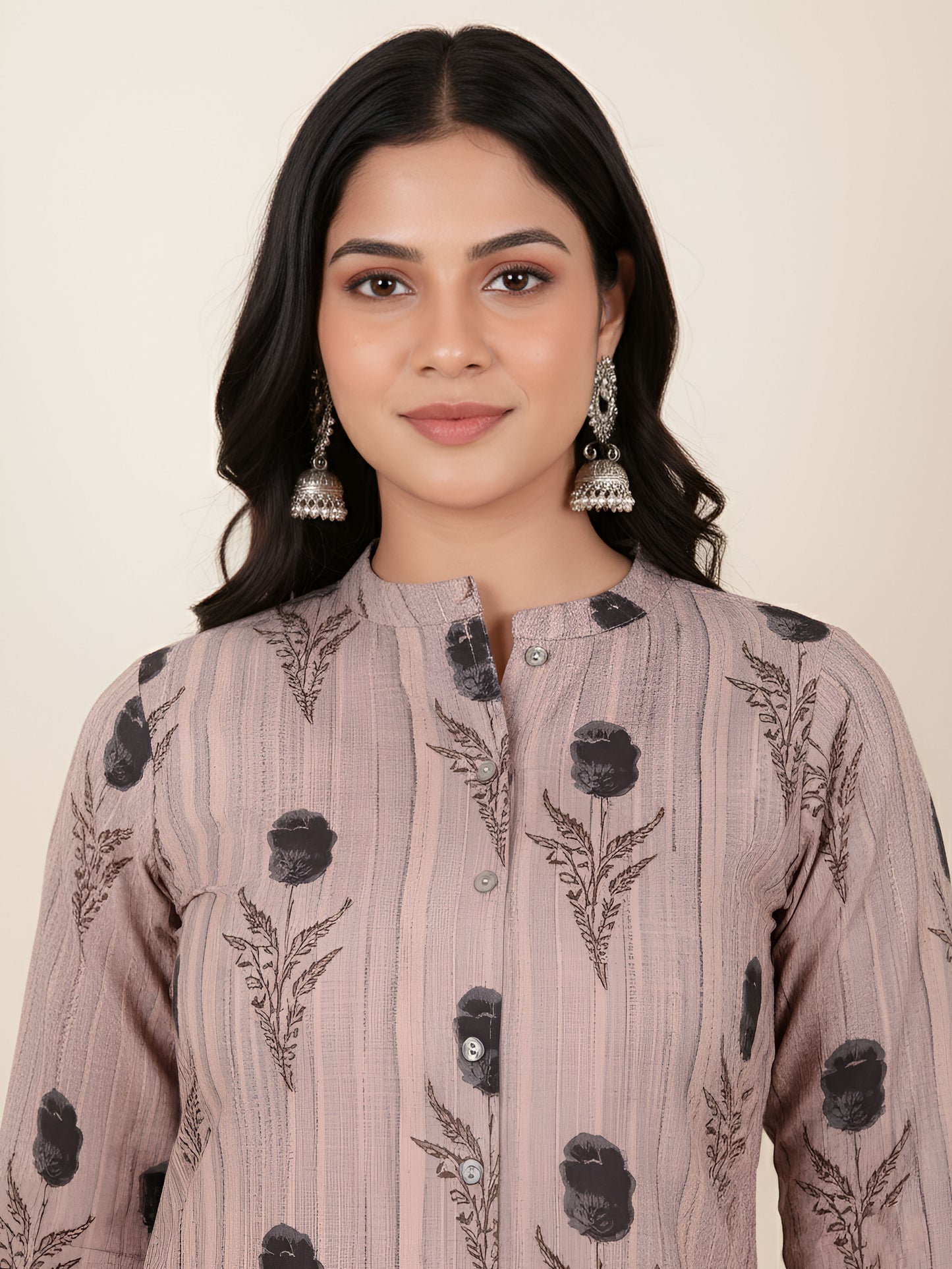 Soft Cotton Floral A-line Grey Kurta