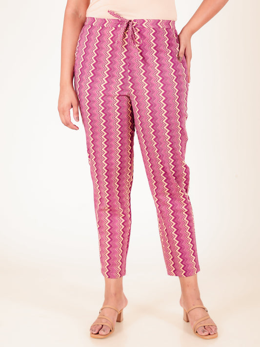 Soft Cotton Chevron Purple Tapered Trousers