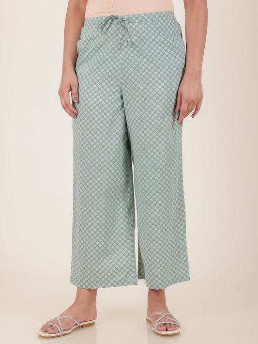 Soft Cotton Floral Green Palazzo