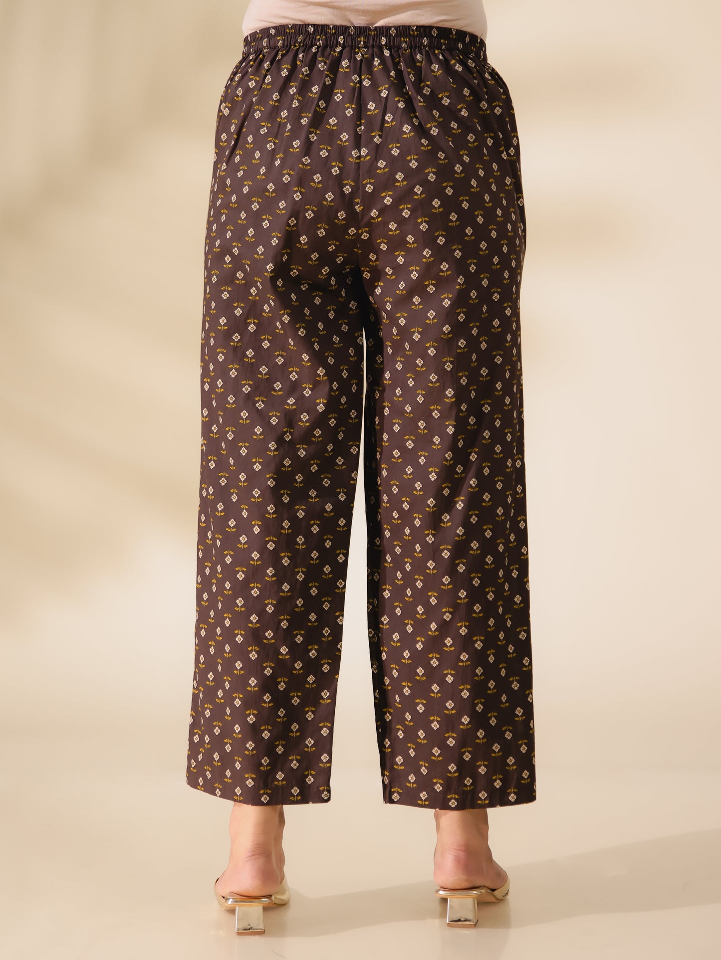 Soft Cotton Floral Brown Straight Trousers