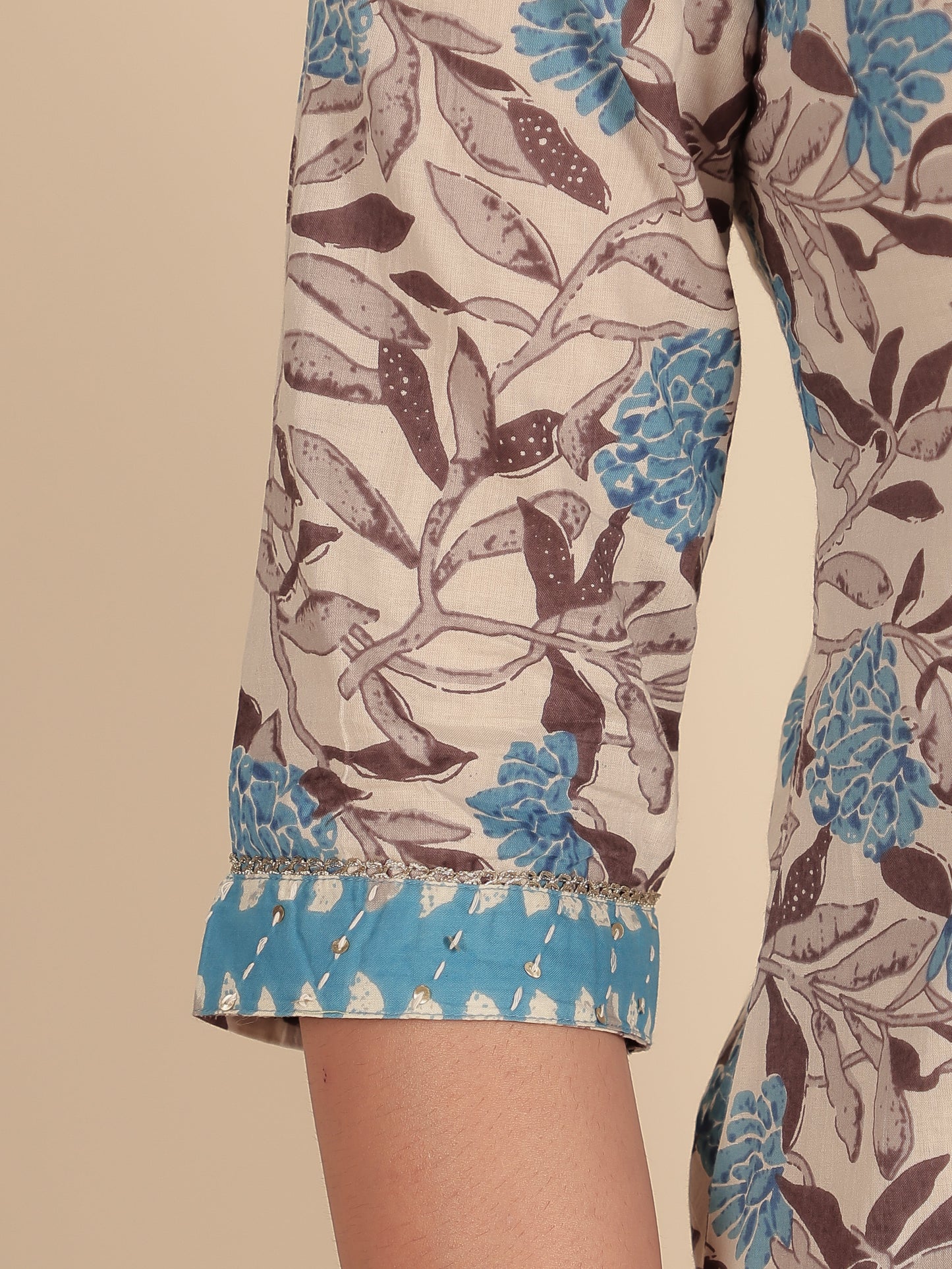 Soft Cotton Floral Straight Cream Kurta