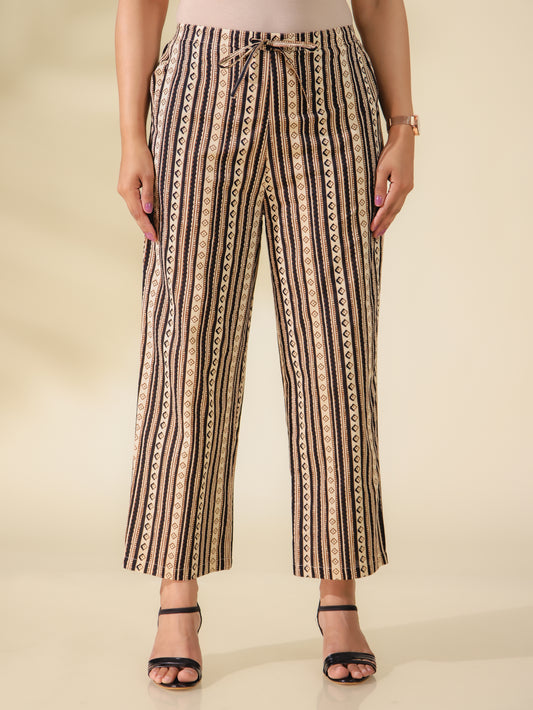 Soft Cotton Striped Black Straight Trousers