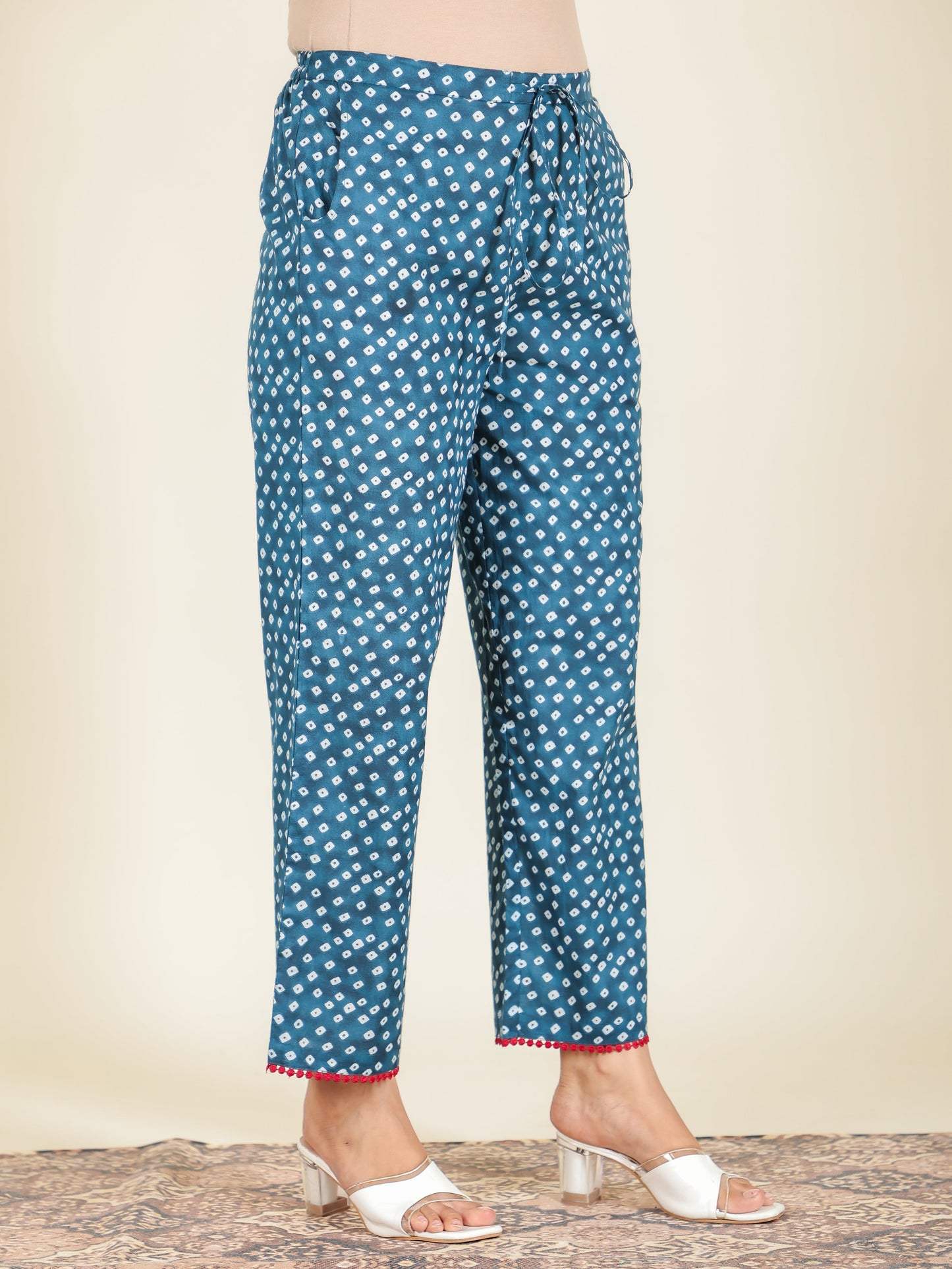 Soft Cotton Abstract Blue Straight Straight Trousers