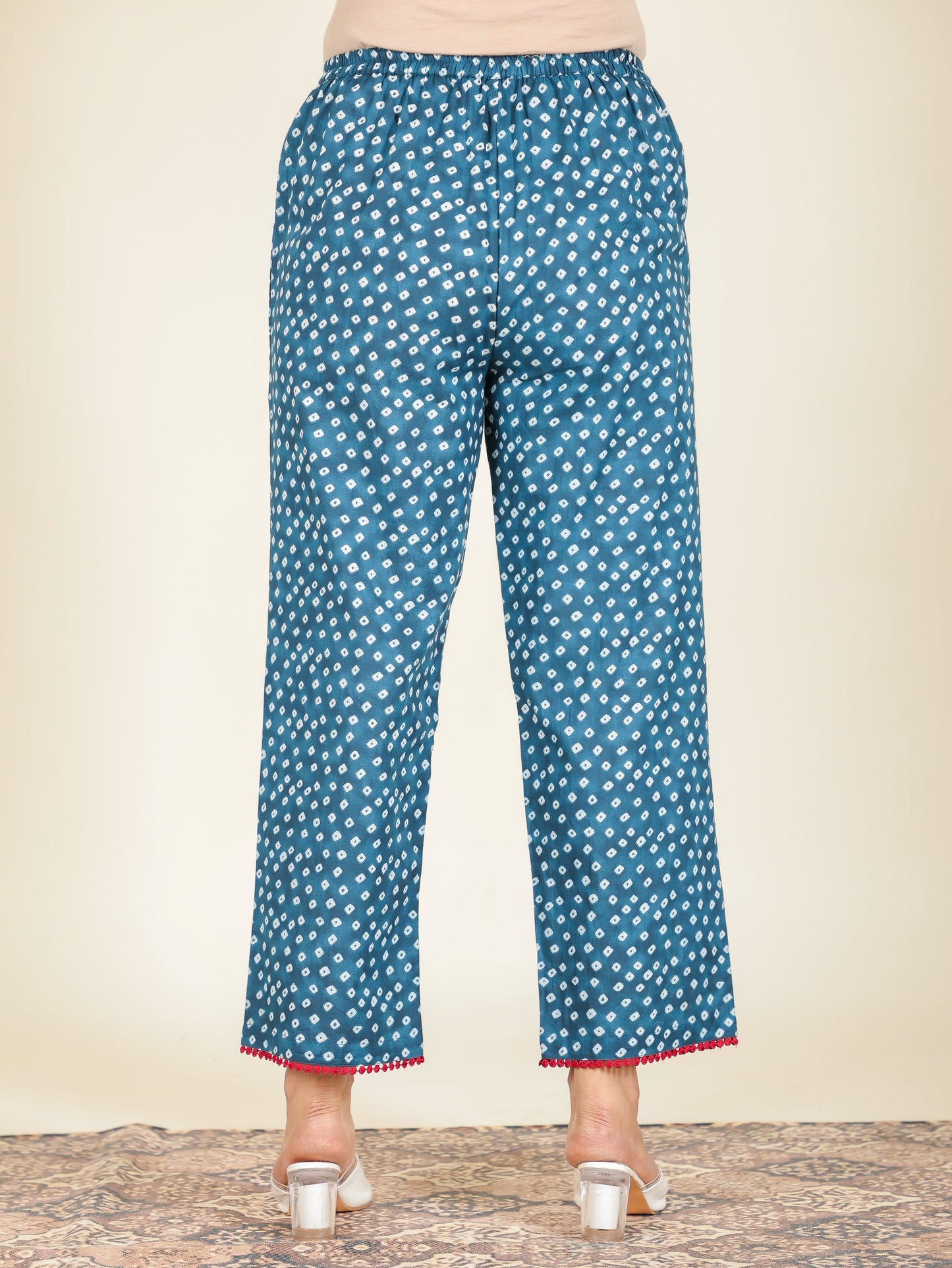 Soft Cotton Abstract Blue Straight Straight Trousers
