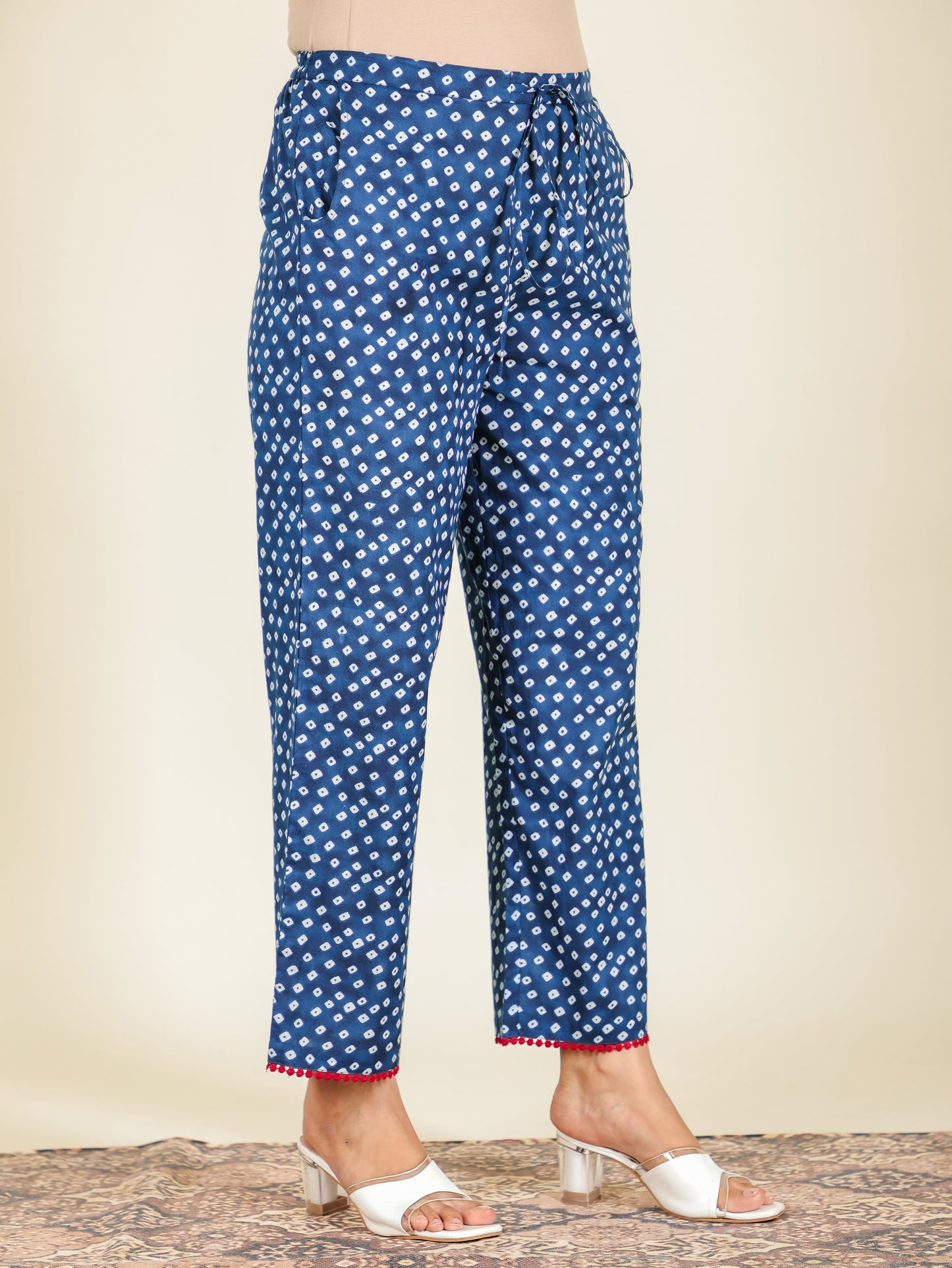 Embroidered Soft Cotton Block Print A-line Blue Kurta