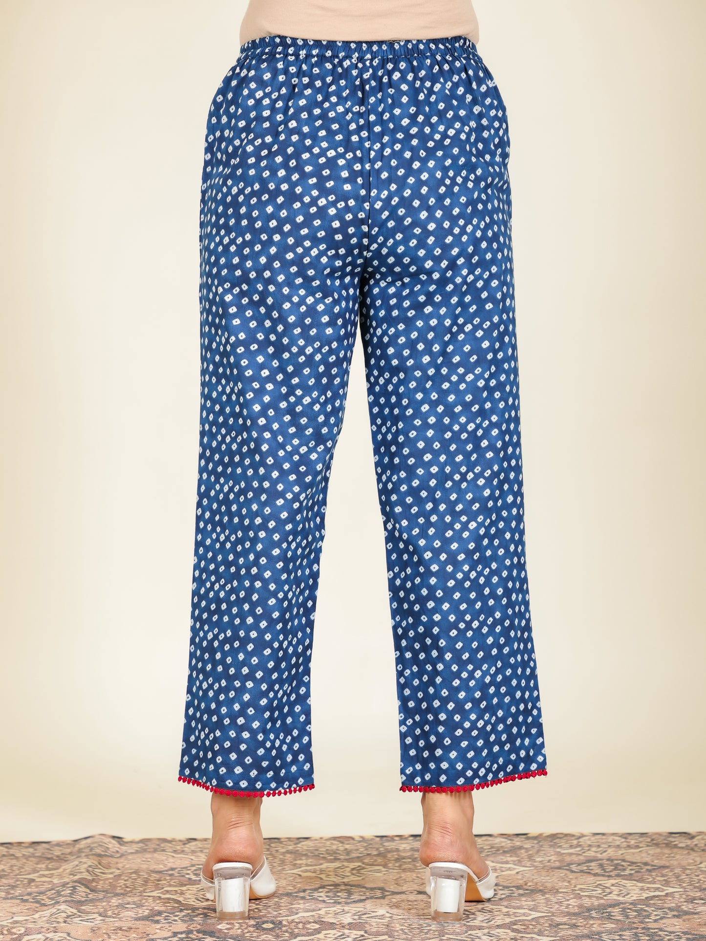 Embroidered Soft Cotton Block Print A-line Blue Kurta