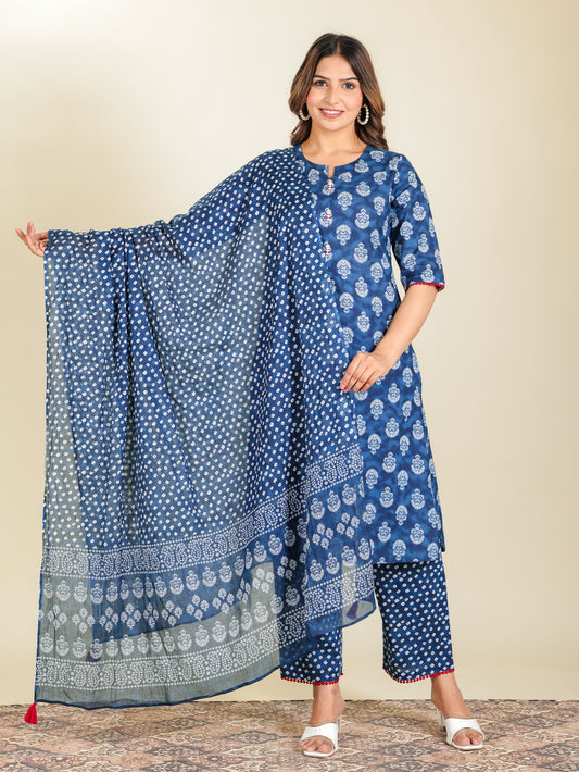 Cotton Voile Abstract Blue Dupatta