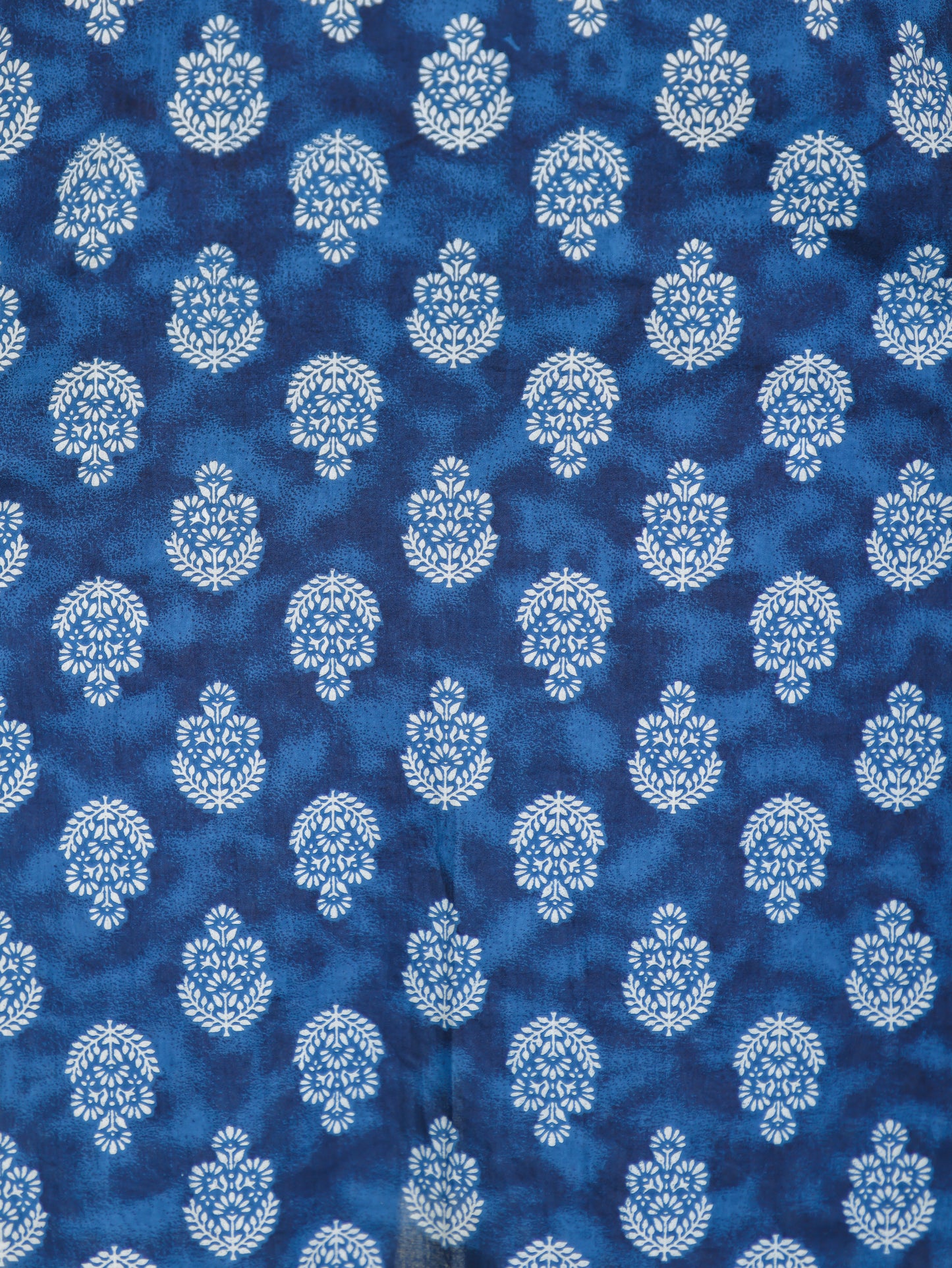 Embroidered Soft Cotton Block Print A-line Blue Kurta