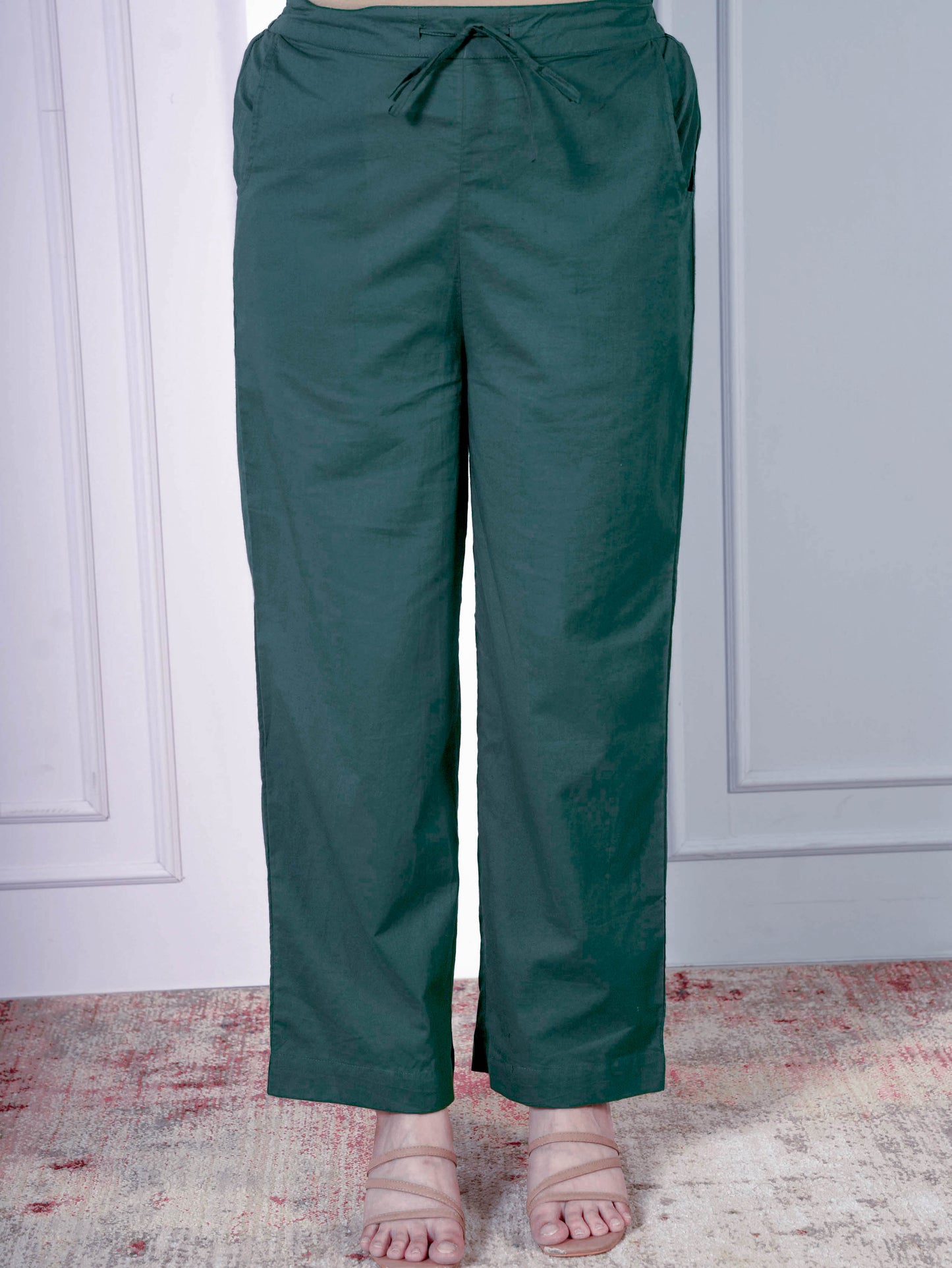 Embroidered Soft Cotton Solid Straight Green Kurta