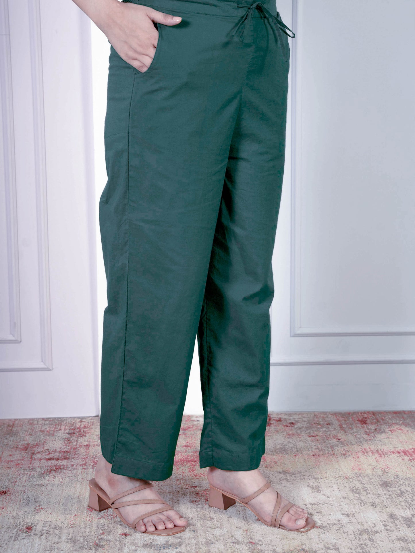 Embroidered Soft Cotton Solid Straight Green Kurta