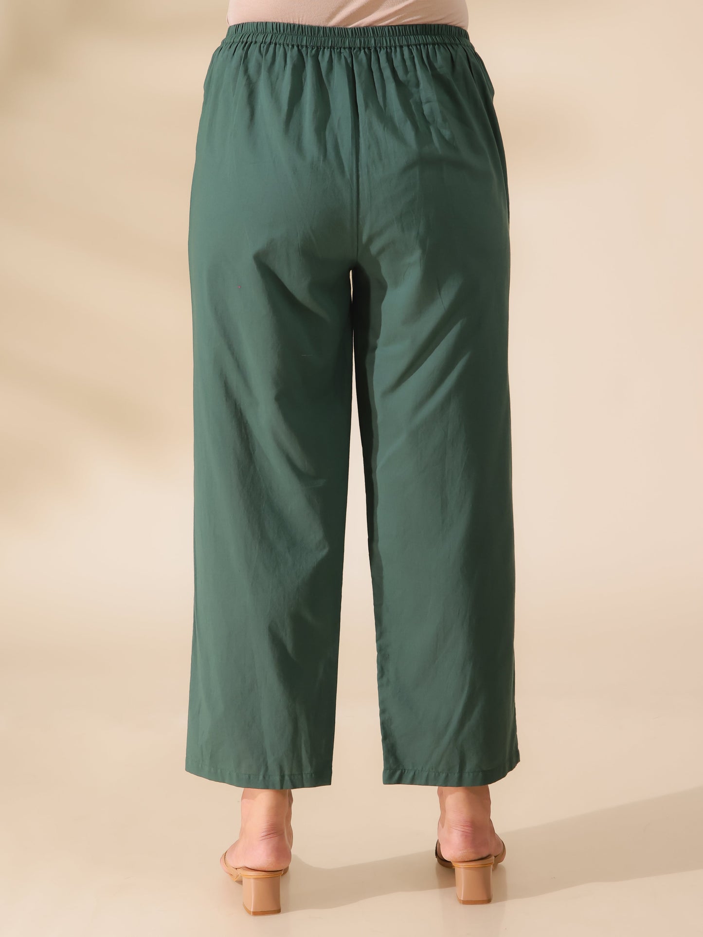 Soft Cotton Solid Green Straight Trousers