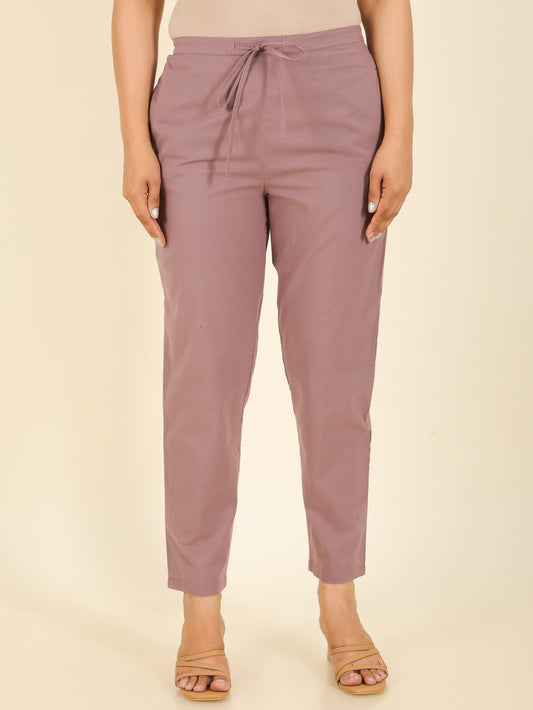 Soft Cotton Solid Purple Straight Trousers
