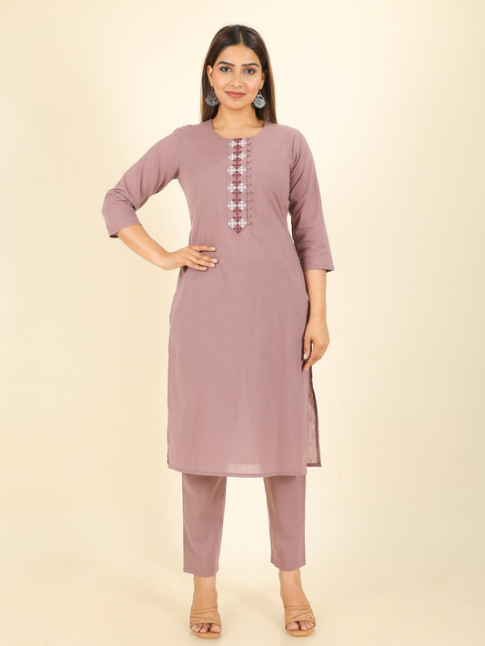 Soft Cotton Solid Straight Purple Kurta