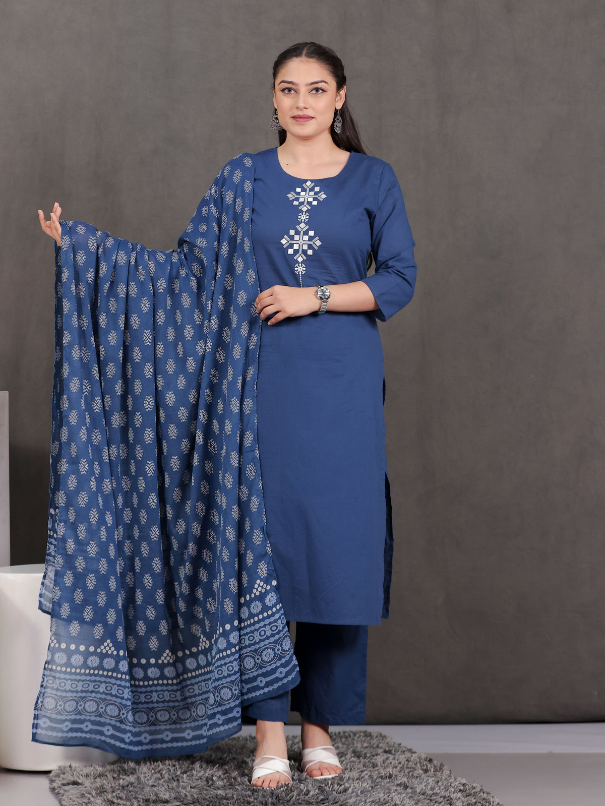 Cotton Voile Butta Blue Dupatta
