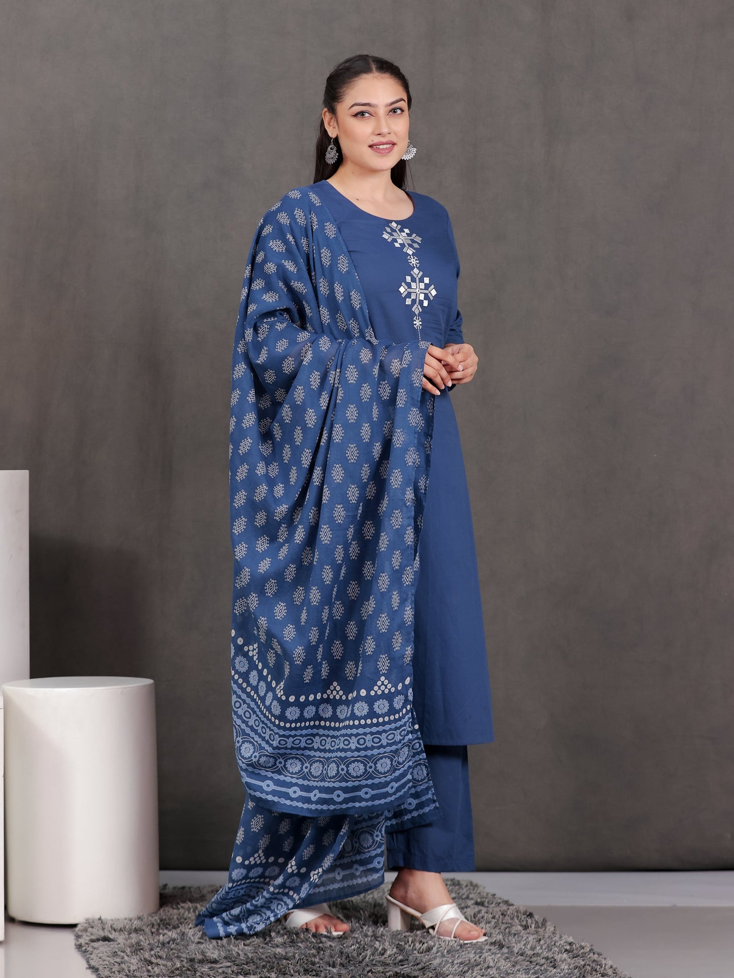 Cotton Voile Butta Blue Dupatta
