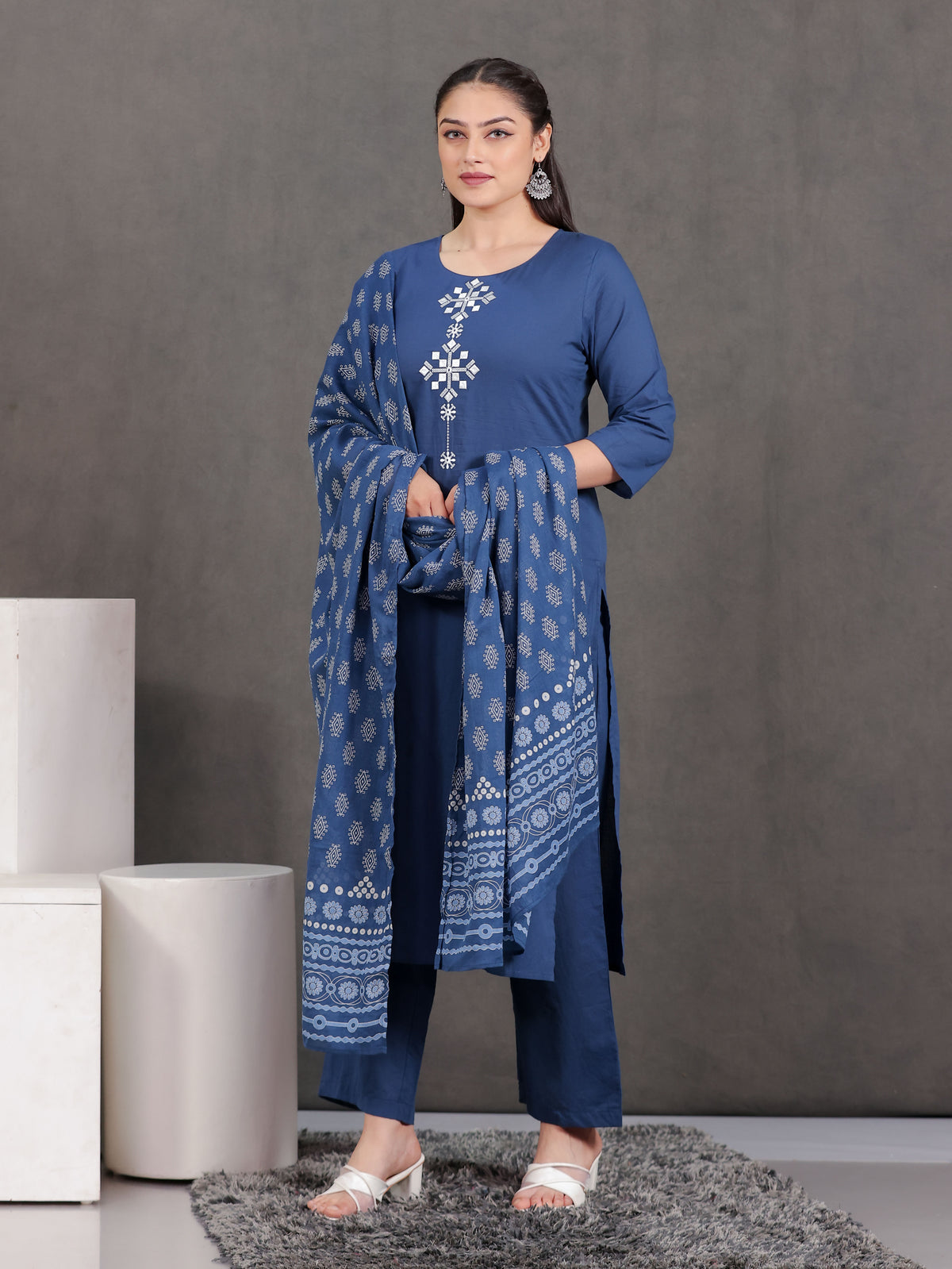 Cotton Voile Butta Blue Dupatta