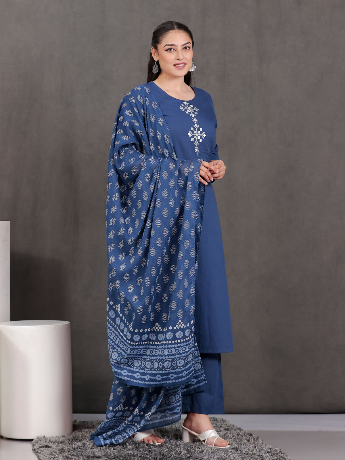 Cotton Voile Butta Blue Dupatta