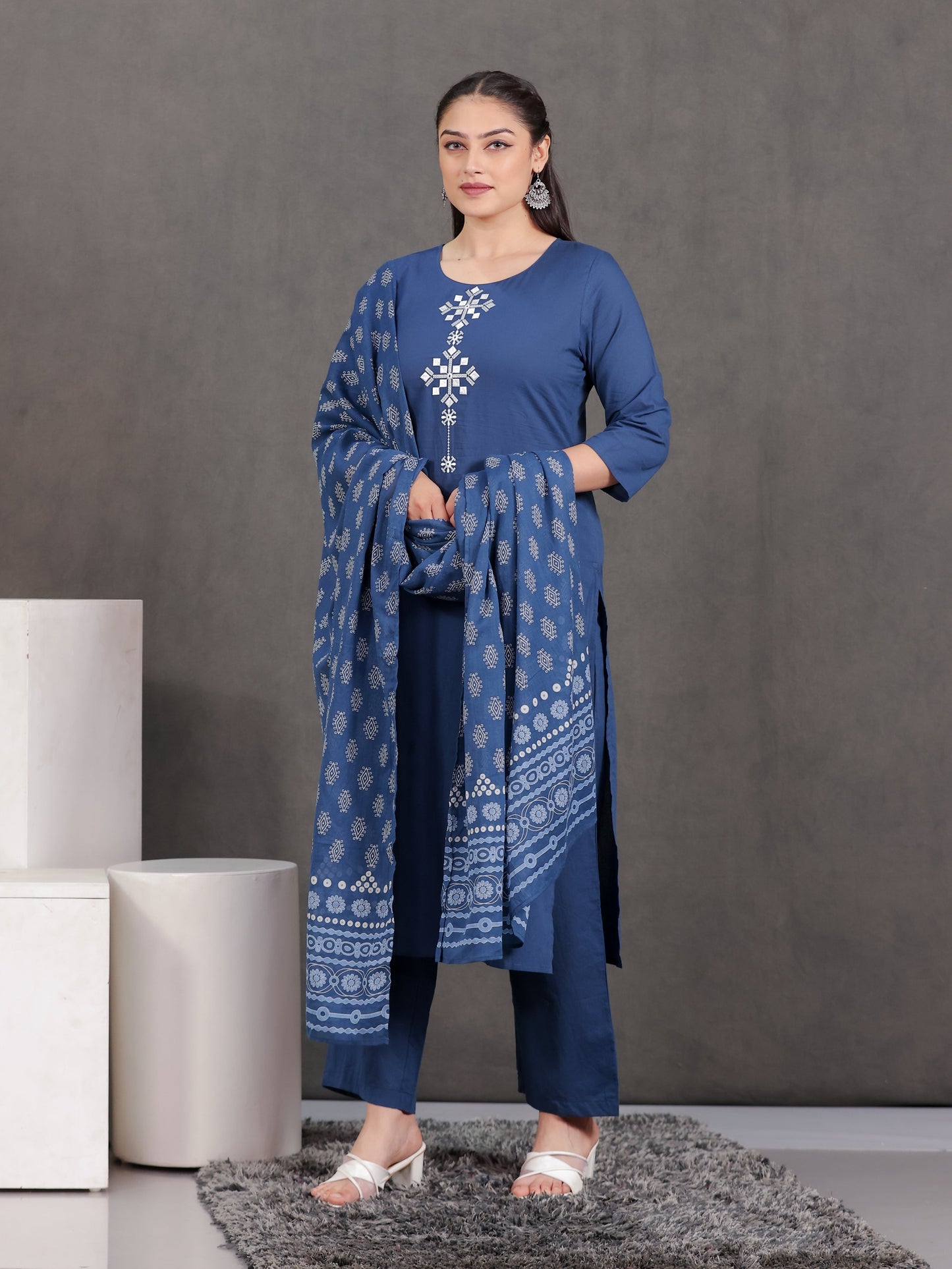 Cotton Voile Butta Blue Dupatta