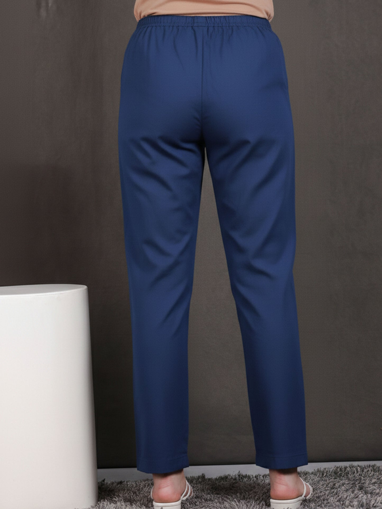 Soft Cotton Solid Blue Straight Trousers