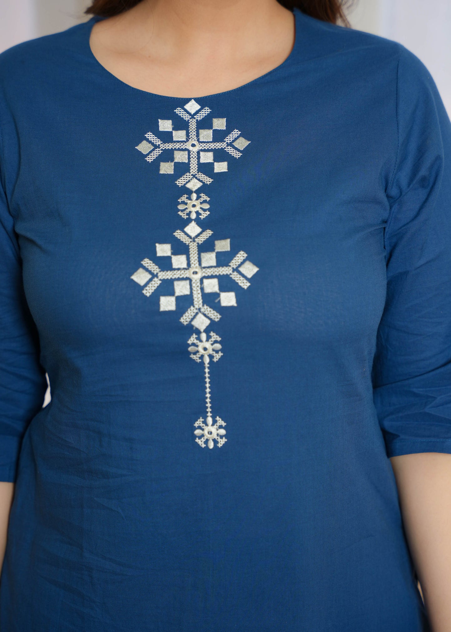 Soft Cotton Solid Straight Blue Kurta