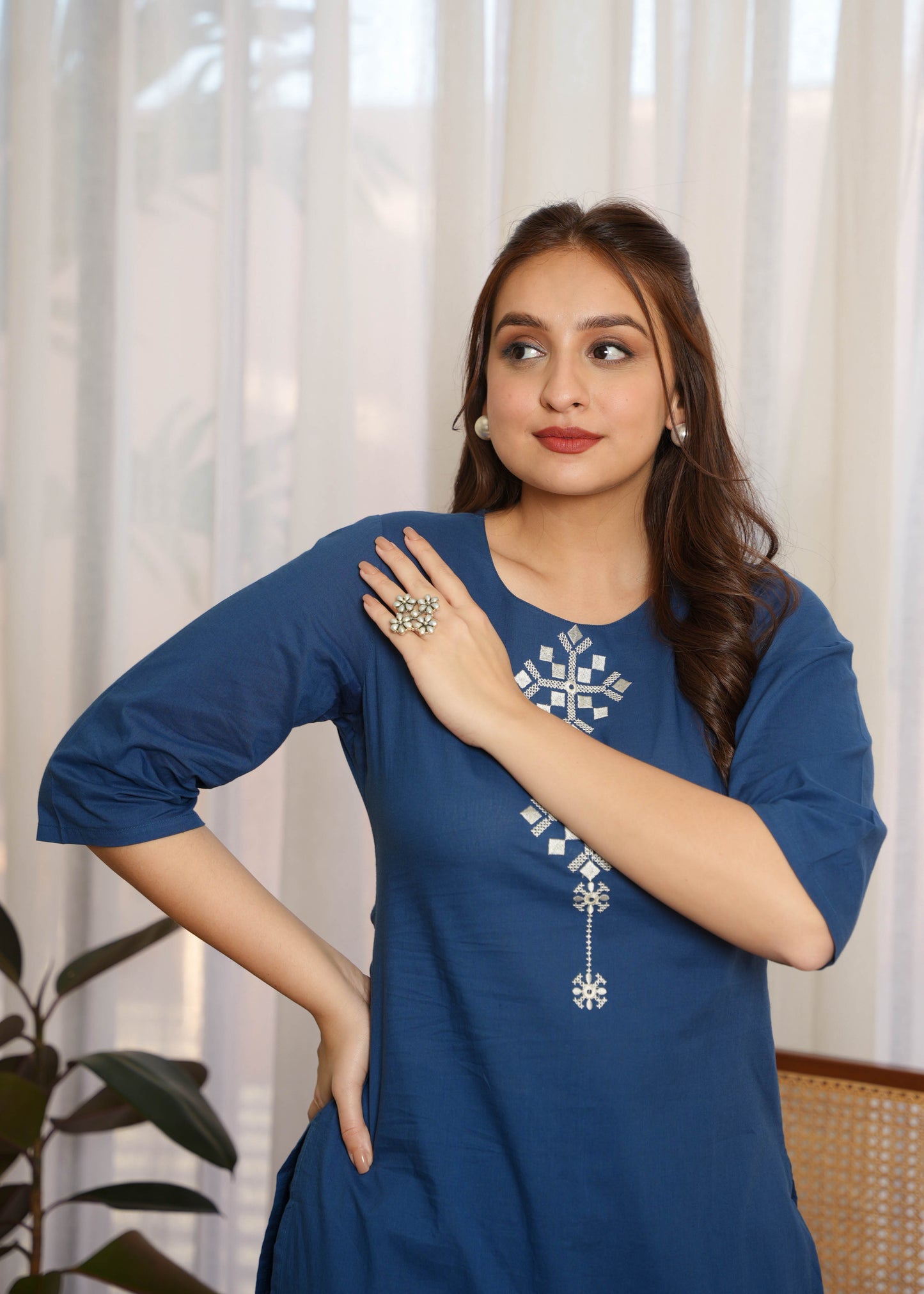 Soft Cotton Solid Straight Blue Kurta