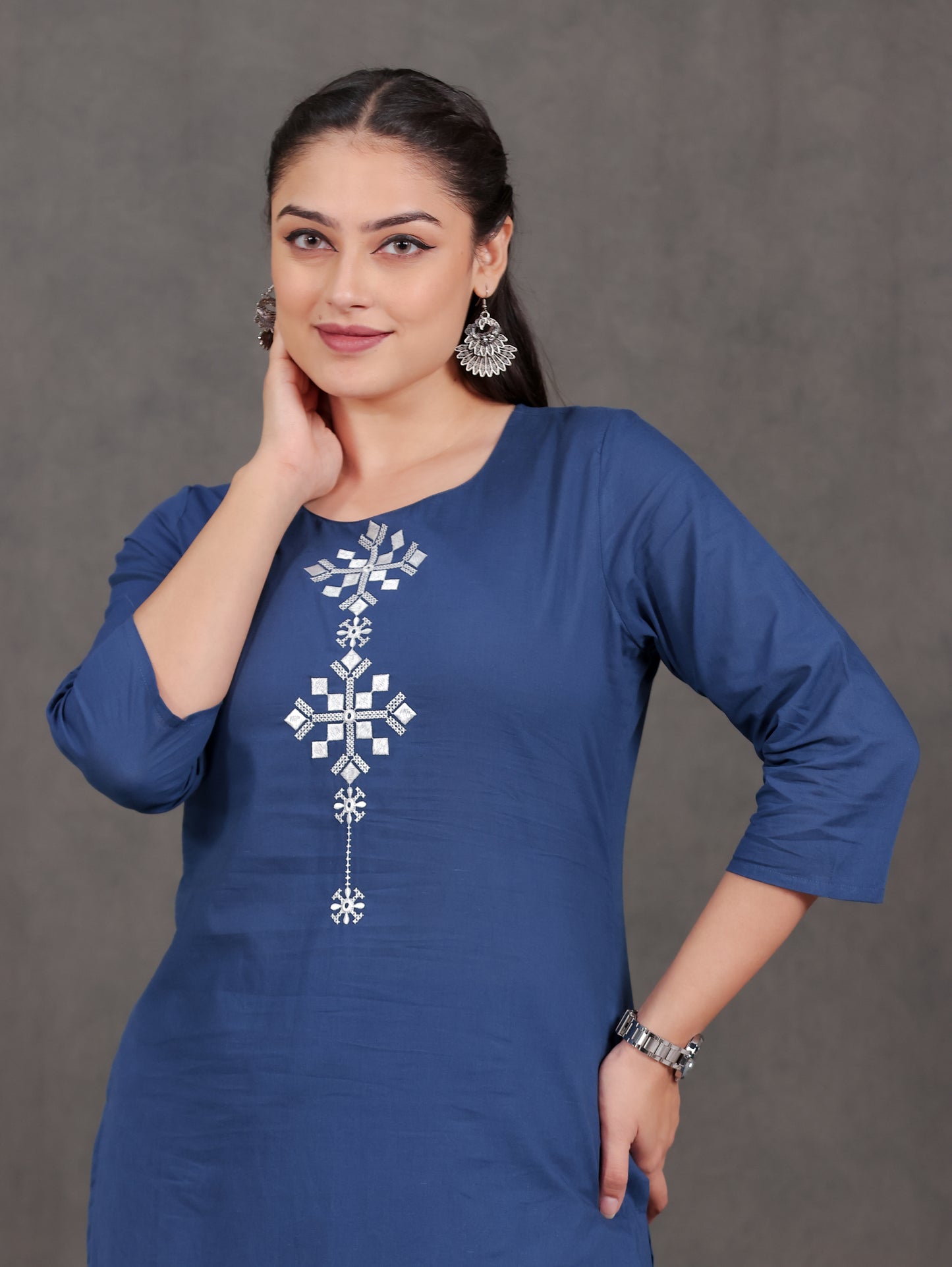 Soft Cotton Solid Straight Blue Kurta